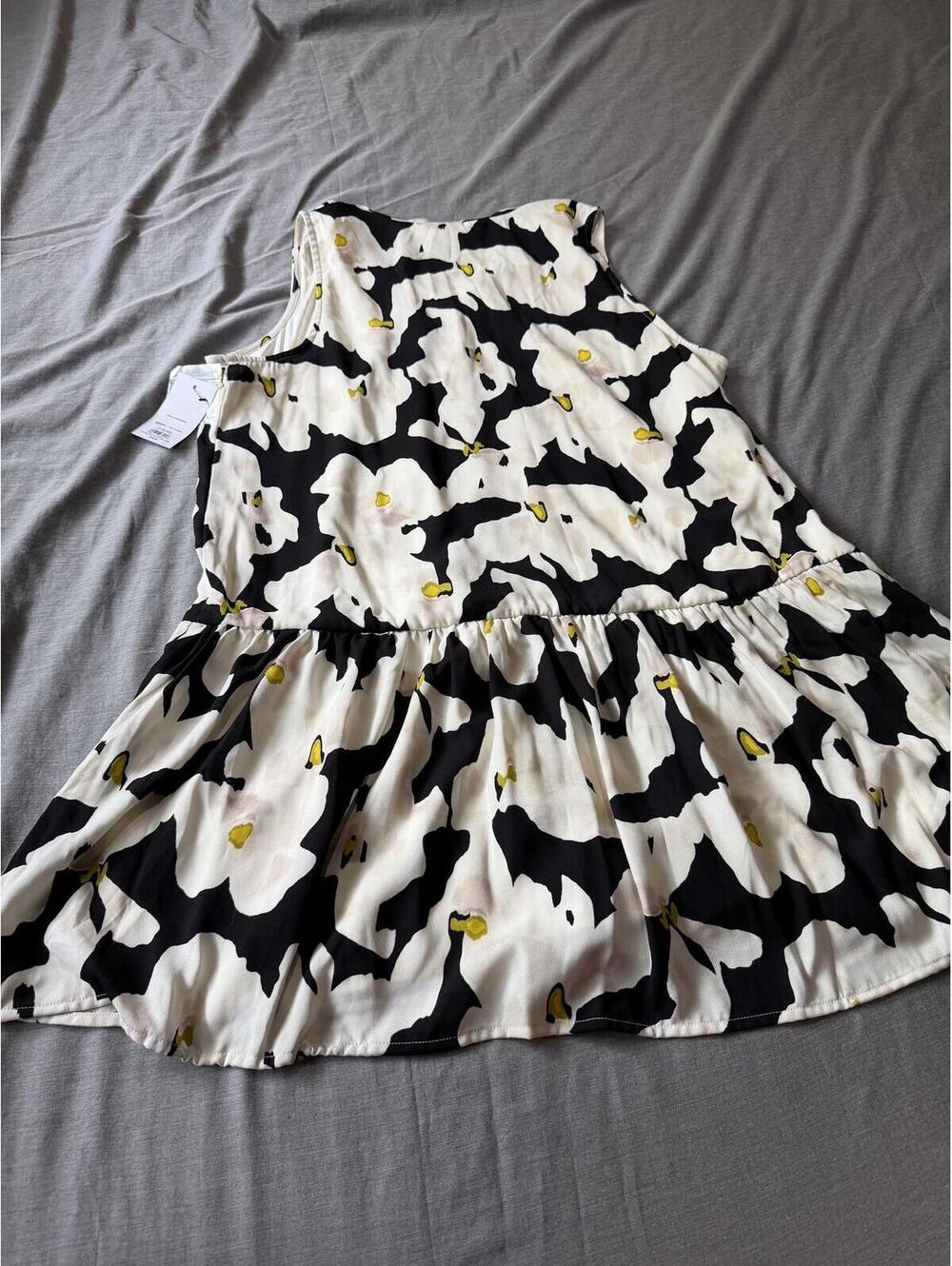 Nine West Womens Black White Yellow Floral Button Front Ruffle Hem Dress Size XL - Picture 5 of 7